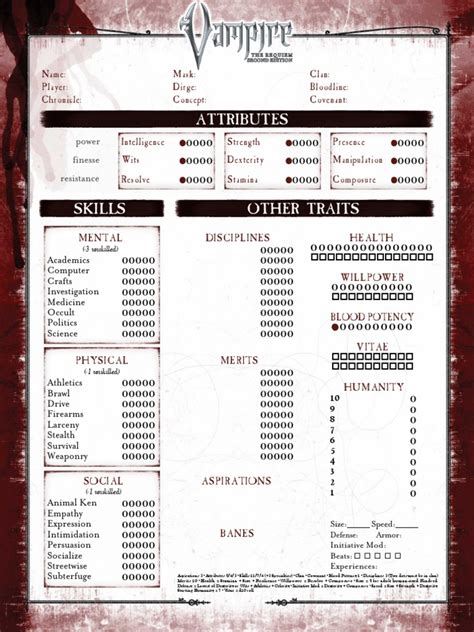 Vampire The Requiem 2nd Edition Interactive Character Sheet