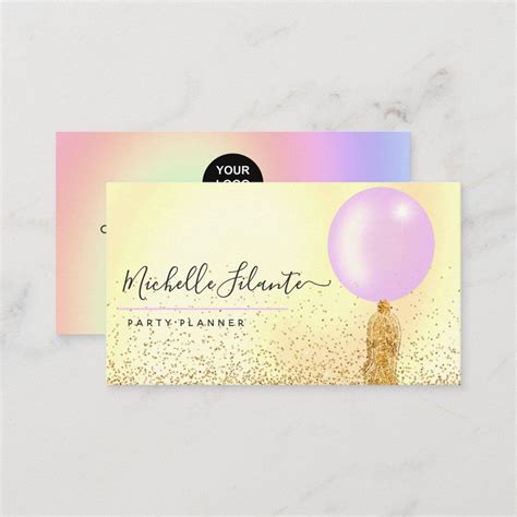 Pink And Gold Balloon Party Planner Business Card Zazzle Party