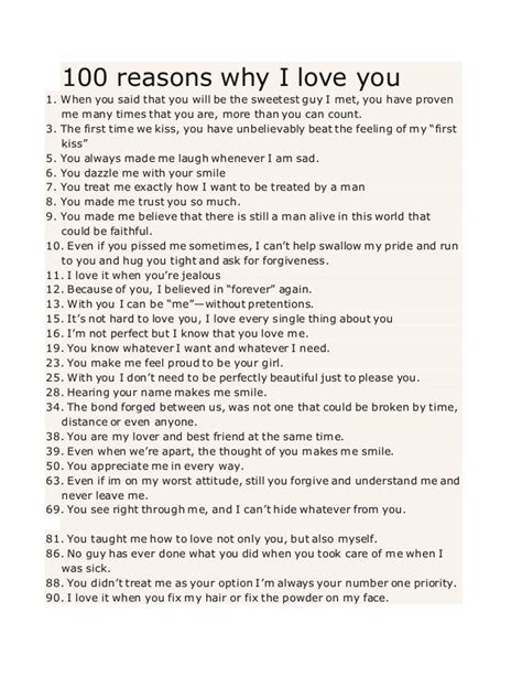 A Poem That Says 100 Reasons Why I Love You And The Words Below It Are In