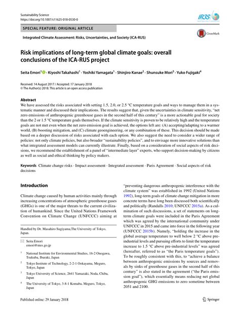 Pdf Risk Implications Of Long Term Global Climate Goals Overall