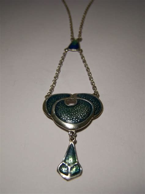 Superb Antique Sterling Silver Enamel Pendant Art Nouveau C1900s Dangle