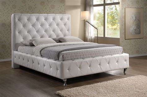 Baxton Studio Stella Crystal Tufted White Modern Bed With Upholstered