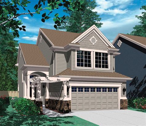 House plan for a narrow, deep lot. Four Bedroom Narrow Lot Home Plan - 69032AM ...