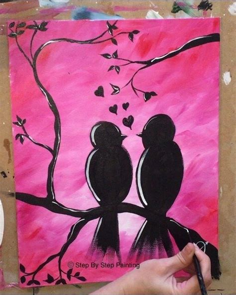 How To Paint Love Birds On Branch Love Canvas Painting Bird Painting
