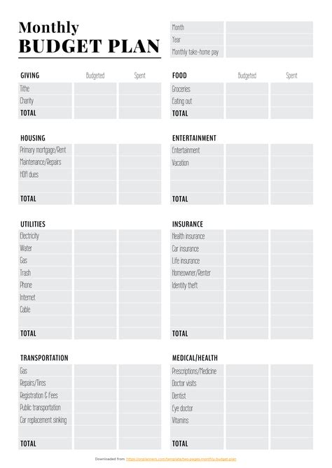 Printable Two Pages Monthly Budget Plan Pdf Download Budget Planner