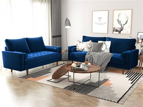 Blue Velvet Sofa Decor Baci Living Room