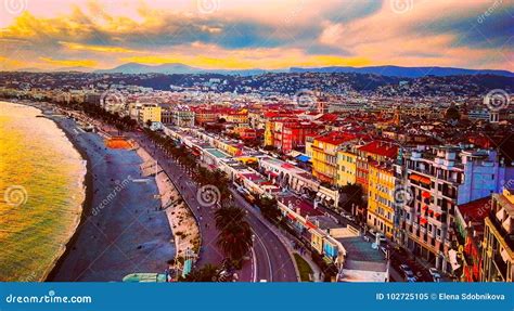 View Of Sunset At Sea Of Mediterranean Sea Bay Of Angels Cote D Azur