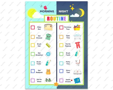 Editable Kid Morning Bedtime Routine Chart Inspired Prose Bedtime