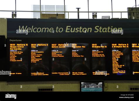 Train Departure Board At Euston Railway Station London Uk Stock Photo