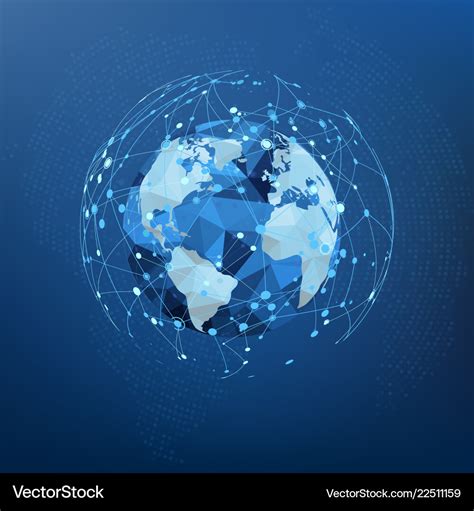 Global Network Connection Polygonal World Map Vector Image