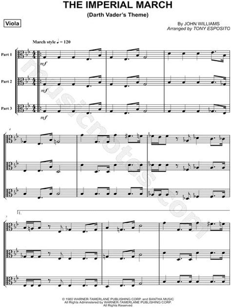 The Imperial March Trio Of Violas From Star Wars Sheet Music In G