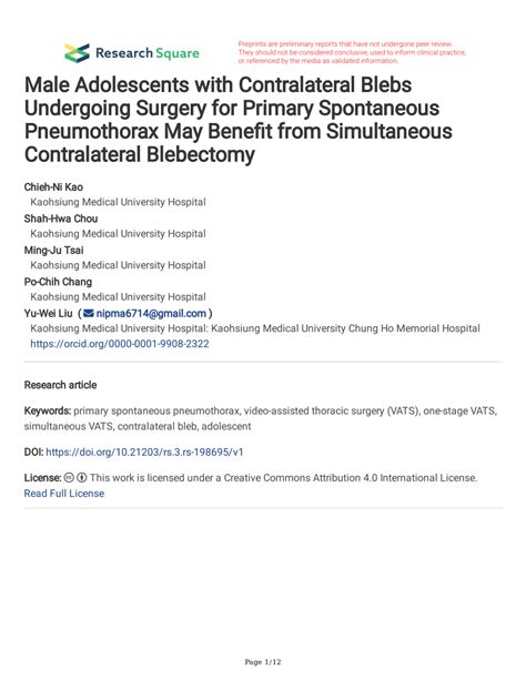 Pdf Male Adolescents With Contralateral Blebs Undergoing Surgery For