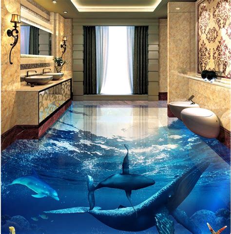3d Wall Mural Flooring Ocean Dolphin Photo Wallpaper Mural Floor Pvc