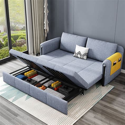 Contemporary Cottonandlinen Full Sleeper Sofa Convertible Storage Sofa Bed