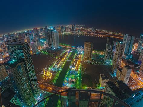 Dubai City Night View Of The Highest Buildings In The World 4k