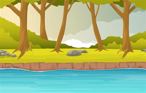 cena de floresta com ilustração de rio fluindo 2035158 Vetor no Vecteezy