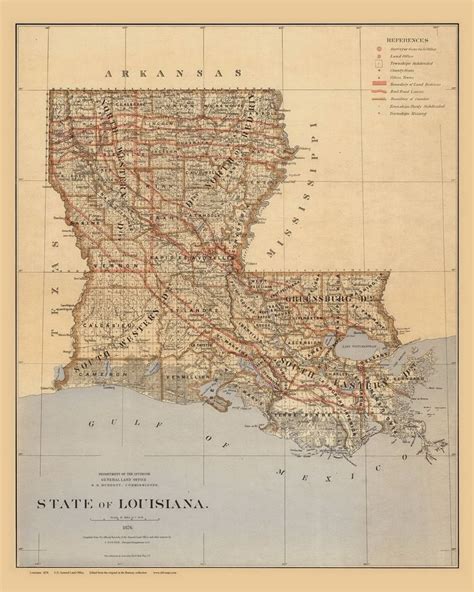 Louisiana 1876 Old State Map Glo Reprint Etsy Louisiana Map