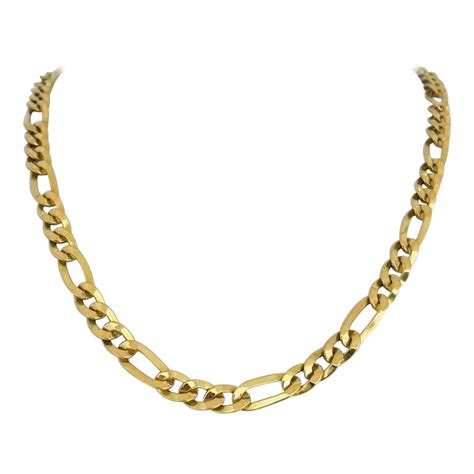 18 Karat Yellow Gold Solid Heavy Figaro Link Chain Necklace For Sale At