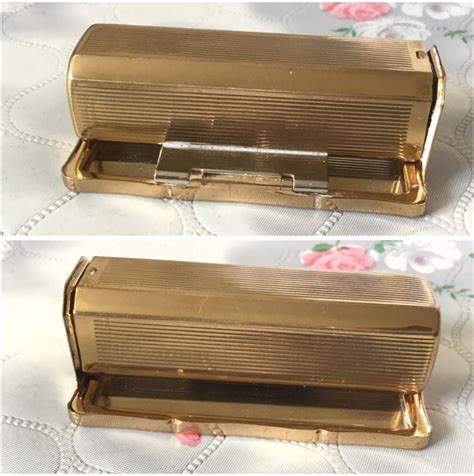 stratton vintage gold tone lipview lipstick holder with lip mirror mid century vanity makeup mirror