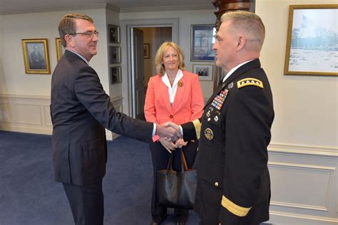 defense secretary ash carter greets army gen mark a milley and his wife hollyanne in his