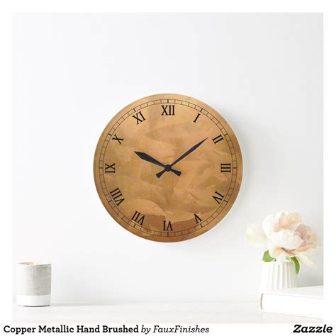 Copper Metallic Hand Brushed Large Clock Faux Finish