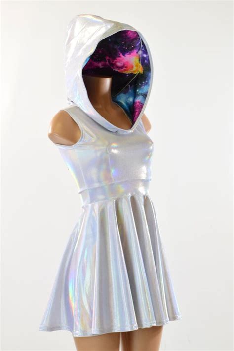 Flashbulb Sleeveless Hoodie Skater Dress With Galaxy Hood