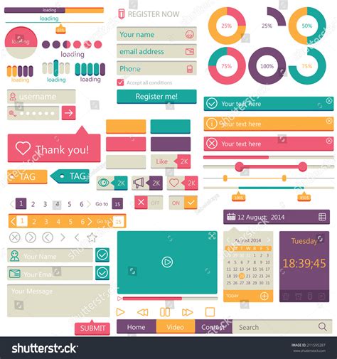 Flat Elements Design User Interface Set Vector Illustration