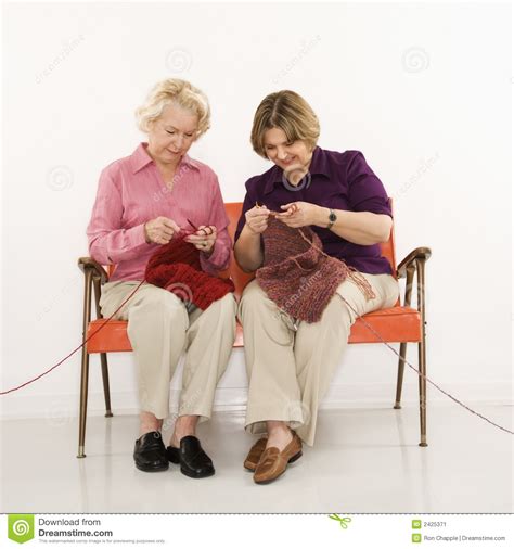 Two Women Knitting Stock Image Image Of Crafts Friends