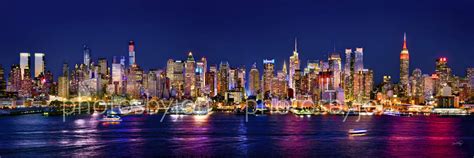 New York City Nyc Skyline Night Midtown Manhattan Panoramic