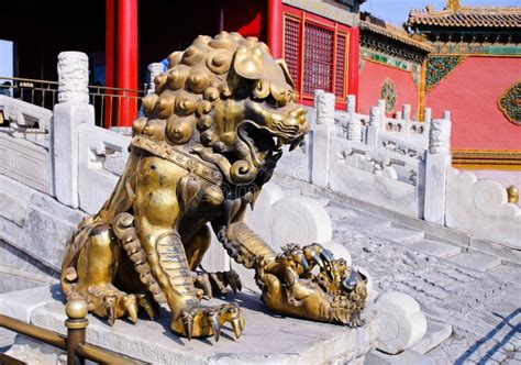 Bronze Lion Statue In Forbidden City Beijing China Stock Photo Image