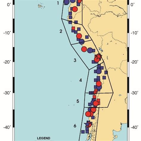 Map Of Earthquake Epicentres Along The Western Side Of The South