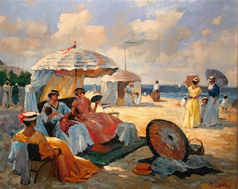 The first manifestations of french painting are given in the prehistoric art and with the roman epoch with some murals. Francis Cristaux - Elegant Figures on Beach Large French Impressionist Oil Painting at 1stdibs