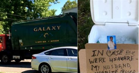 after her husband died unexpectedly wife puts up a sign on her lawn garbage men stop to tell