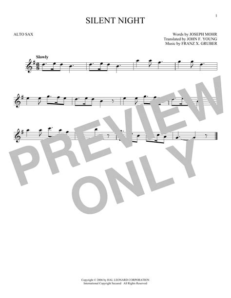 Silent Night Alto Sax Solo Print Sheet Music Now