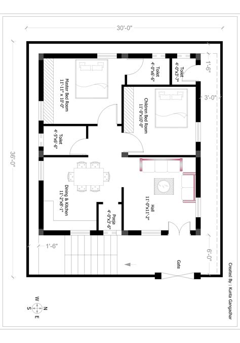 30 X 36 East Facing Plan 2bhk House Plan Indian House Plans 30x40