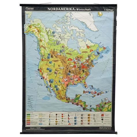 North America Map Economy Wall Chart Rollable Poster Vintage Mural