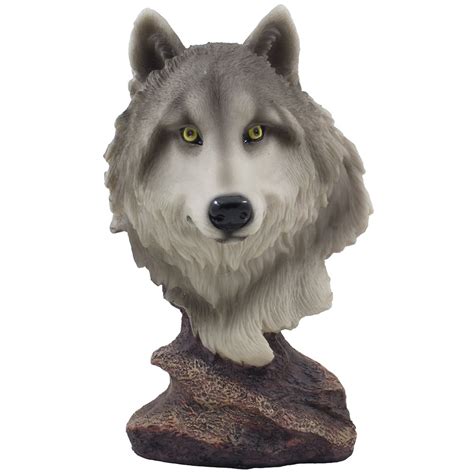 Gray Wolf Bust On Rock Statuette For Southwestern Decor Statues And