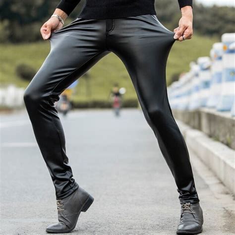 Mens Faux Leather Pants Black Pu Leggings Stretch Wet Look Trousers Slim Fashion Ebay