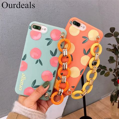Ourdeals Candy Color Wrist Chain Phone Case For Iphone 8 6 6s Plus Xs