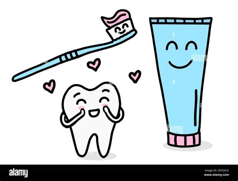 Cute Tooth Toothpaste And Toothbrush In Doodle Styletooth Cleaning