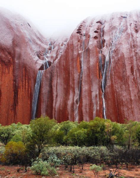 Uluru Waterfalls Ayers Rock Australia Water Cascades Down The Sides After Heavy Rain Ayers
