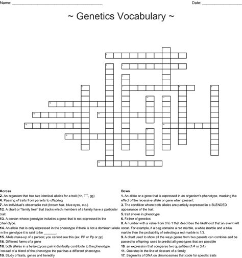 Heredity Crossword Puzzle Wordmint