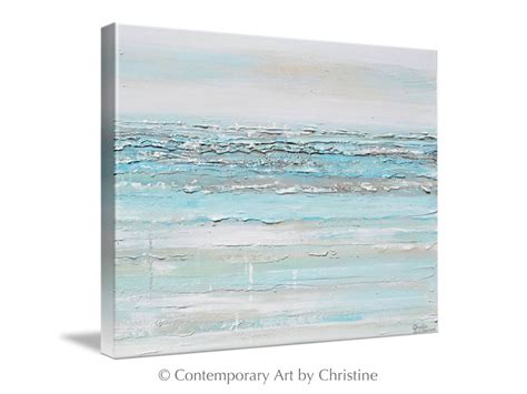 Giclee Print Art Abstract Light Aqua Blue Painting White Grey Coastal