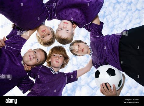 Portrait Of Boys Soccer Team Huddle Stock Photo Alamy