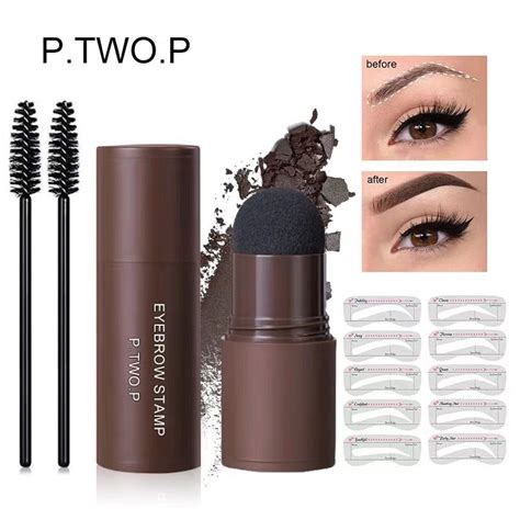 Ptwop Eyebrow Stamp Stencil Kit One Step Shaping Brow Powder Makeup With 10 Reusable