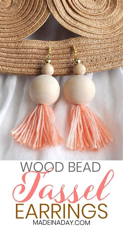 Wood Bead Tassel Earrings With Text Overlay That Says Wood Bead Tassel