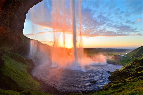 Nature Waterfall Sunset Wallpapers Hd Desktop And