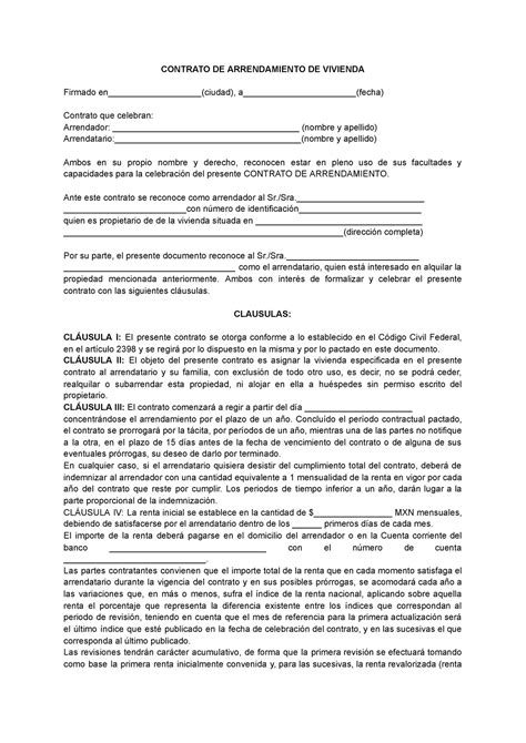 Contrato De Arrendamiento De Vivienda Google Docs CONTRATO DE
