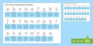 cursive letter formation handwriting sheet  rhymes