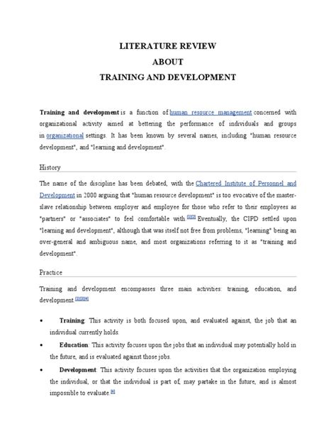 Literature Review And Training And Development Pdf Learning Psychology